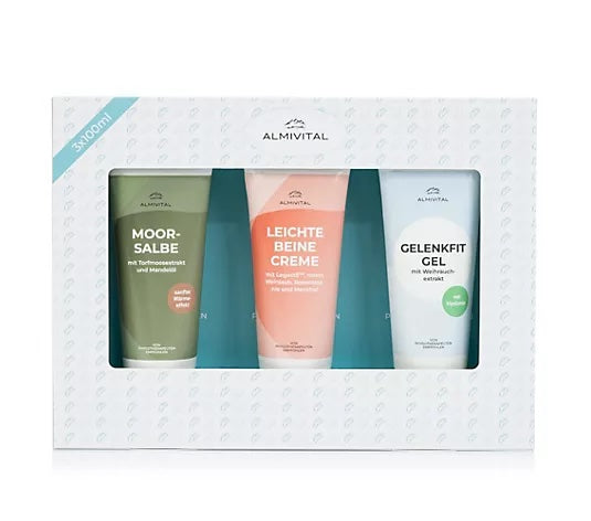 Almivital Bestseller-Set: Gelenkfit-Gel, Moorsalbe & Leichte-Beine-Creme (3 x 100 ml)