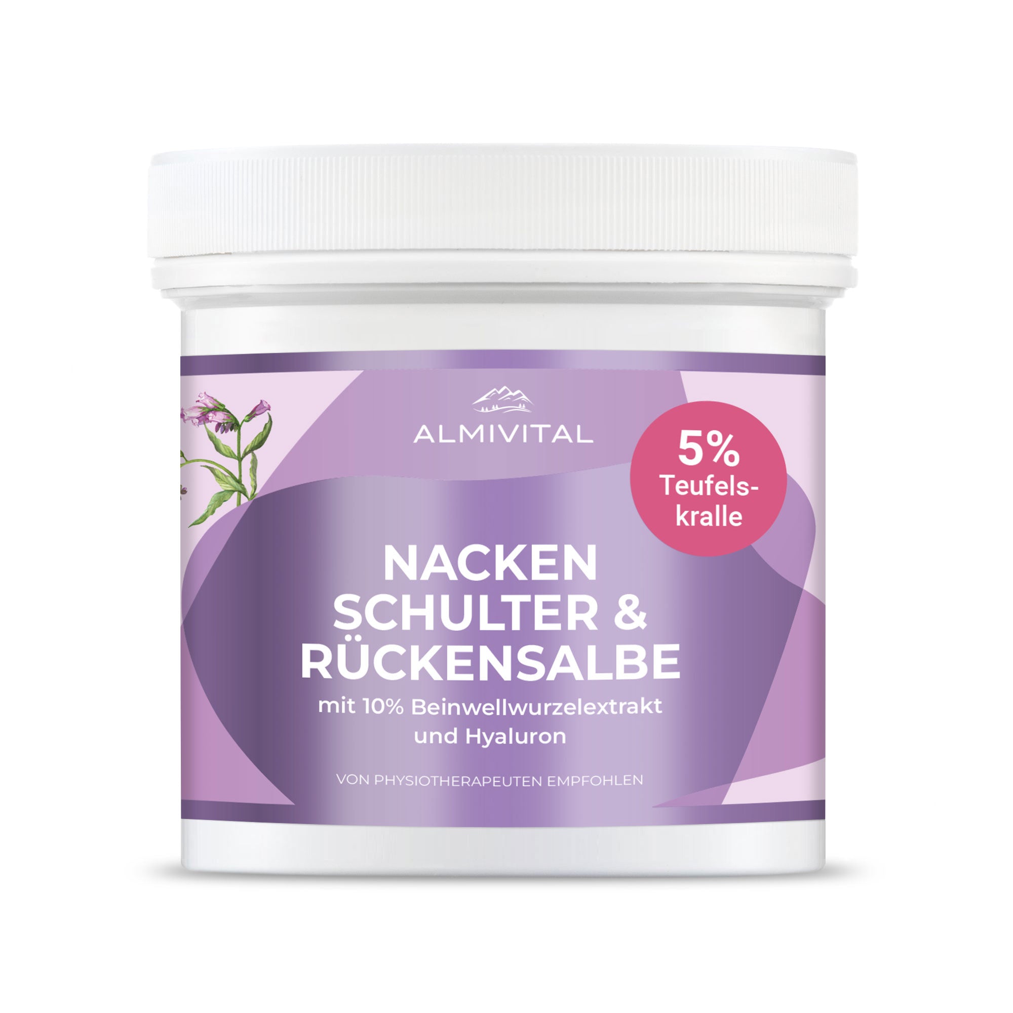 ALMIVITAL Nacken- Schulter- Rücken Salbe mit 10 % Beinwell, Hyaluron und 5% Teufelskralle – 500 ml
