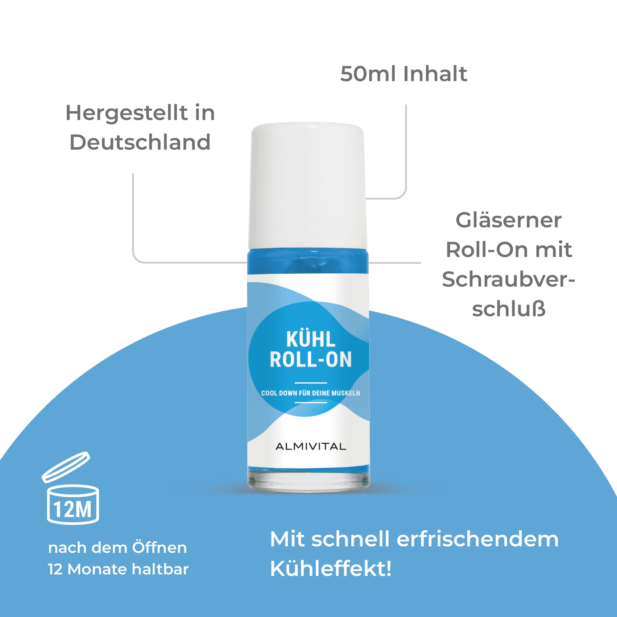 ALMIVITAL Kühl Roll-On 50 ml – mit Minze, Menthol und Kampher