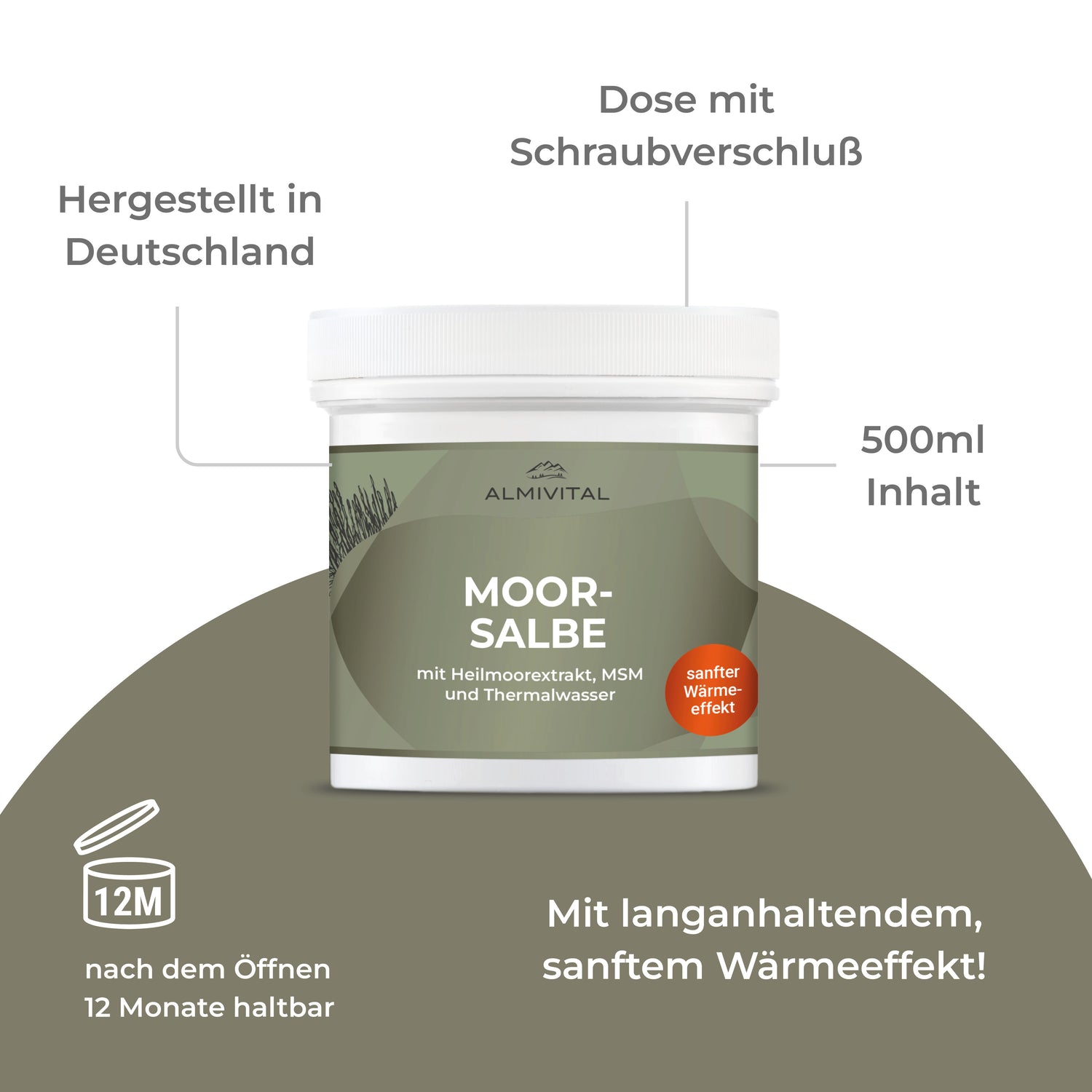 ALMIVITAL Heilmoorsalbe 500ml – Intensive Pflege mit 6 Stunden Wärmeeffekt, Heilmoorextrakt und MSM