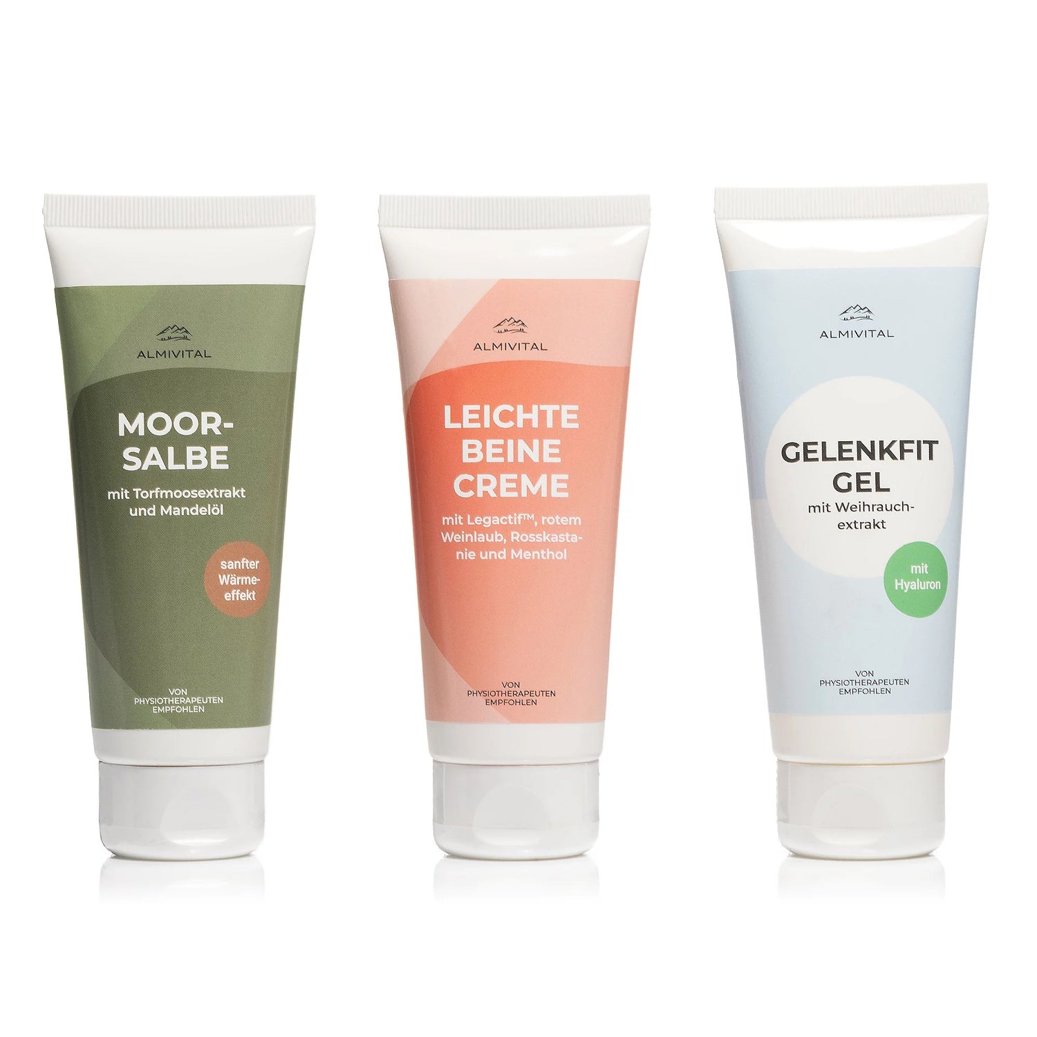 Almivital Bestseller-Set: Gelenkfit-Gel, Moorsalbe &amp; Leichte-Beine-Creme (3 x 100 ml)