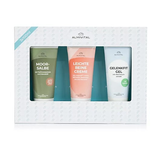 Almivital Bestseller-Set: Gelenkfit-Gel, Moorsalbe &amp; Leichte-Beine-Creme (3 x 100 ml)