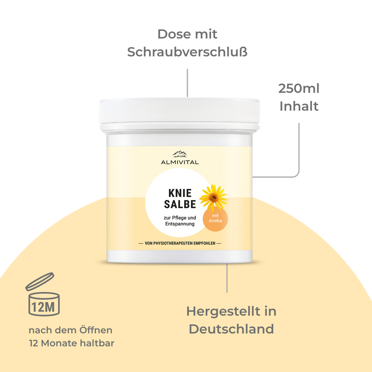 ALMIVITAL Kniesalbe 250 ml – Beruhigende Pflege und Erleichterung für beanspruchte Knie