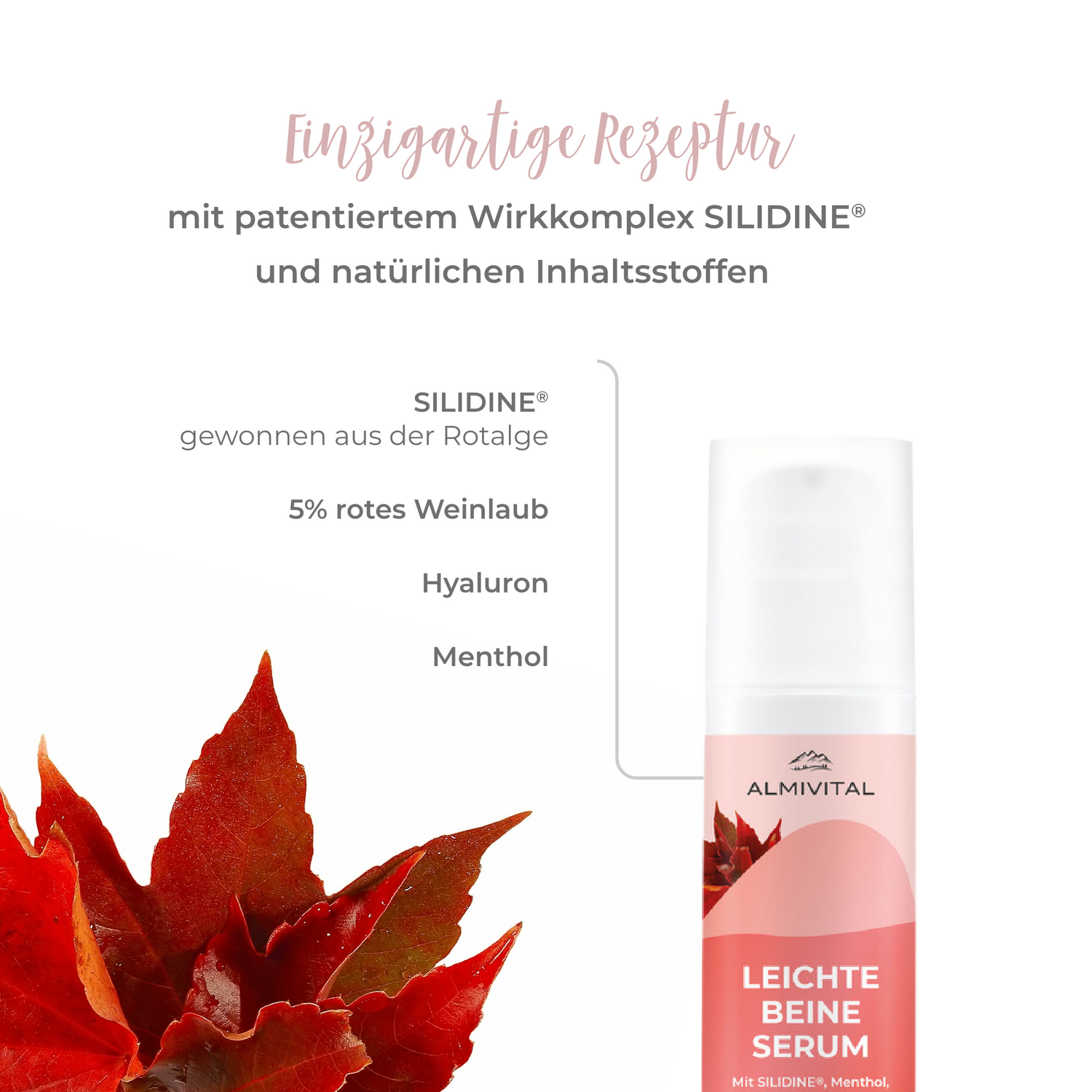 ALMIVITAL Leichte Beine Serum 200ml – Mit Silidine® und rotem Weinlaub für erfrischte und leichte Beine