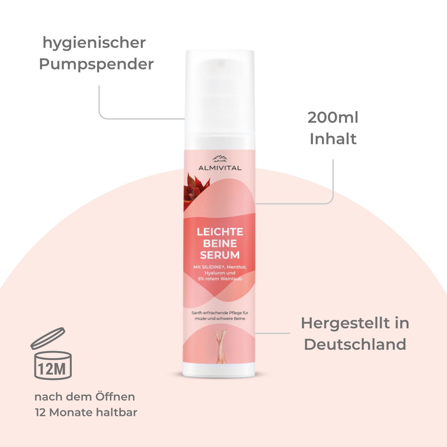 ALMIVITAL Leichte Beine Serum 200ml – Mit Silidine® und rotem Weinlaub für erfrischte und leichte Beine