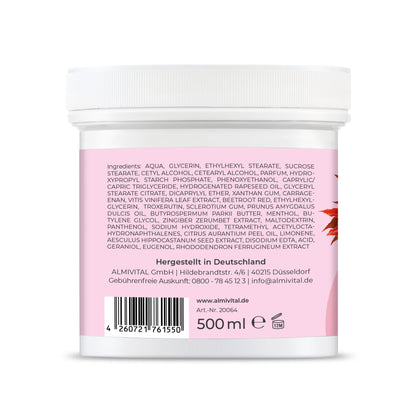 ALMIVITAL Leichte Beine Creme mit 4% rotem Weinlaub, Ingwer, Alpenrosenextract und Gletscherwasser 500ml