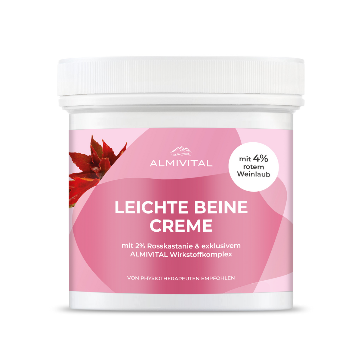 ALMIVITAL Leichte Beine Creme mit 4% rotem Weinlaub, Ingwer, Alpenrosenextract und Gletscherwasser 500ml