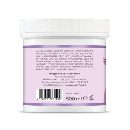 ALMIVITAL Nacken- Schulter- Rücken Salbe mit 10 % Beinwell, Hyaluron und 5% Teufelskralle – 500 ml