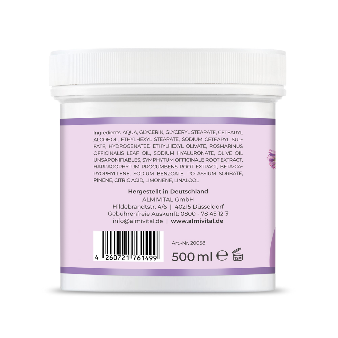 ALMIVITAL Nacken- Schulter- Rücken Salbe mit 10 % Beinwell, Hyaluron und 5% Teufelskralle – 500 ml
