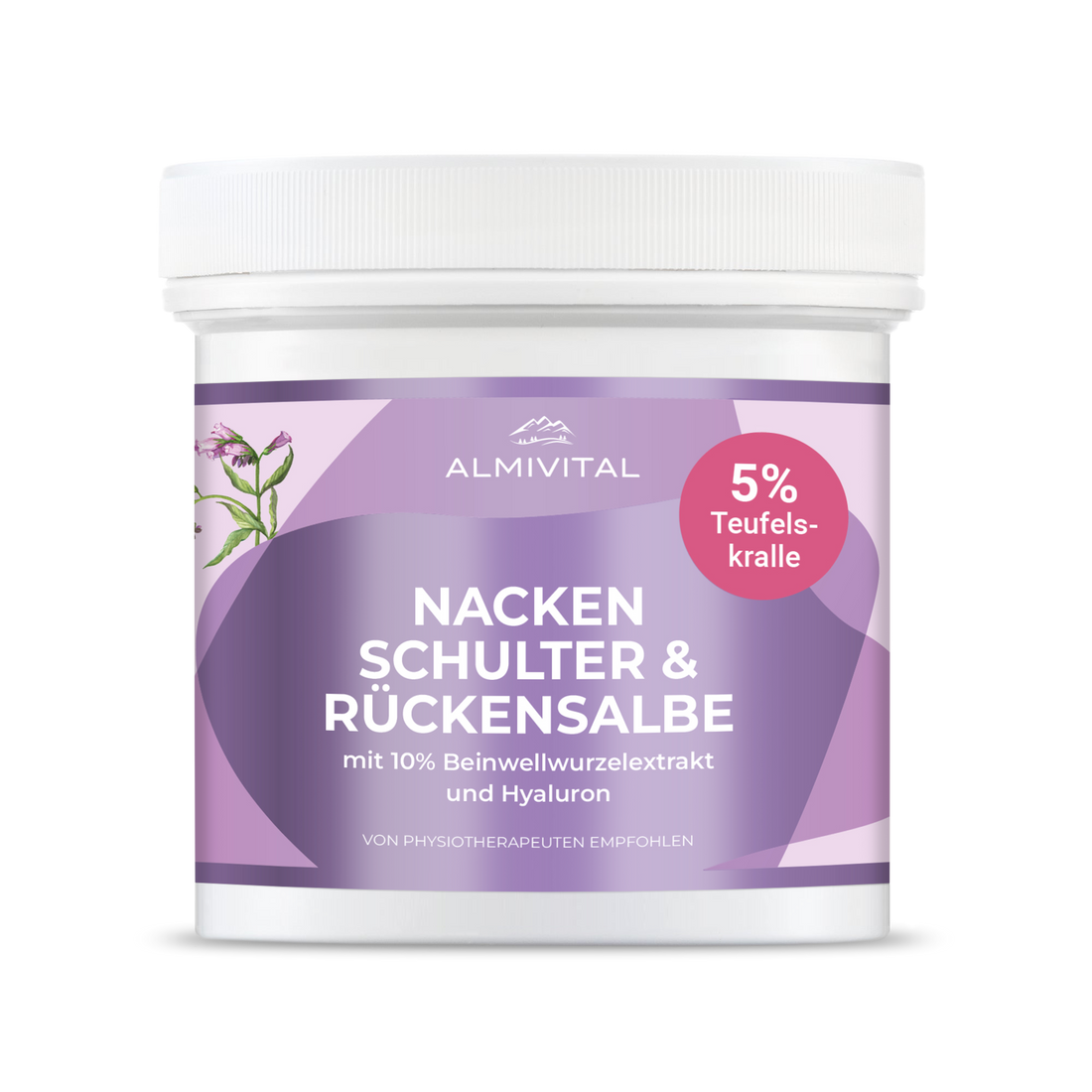ALMIVITAL Nacken- Schulter- Rücken Salbe mit 10 % Beinwell, Hyaluron und 5% Teufelskralle – 500 ml