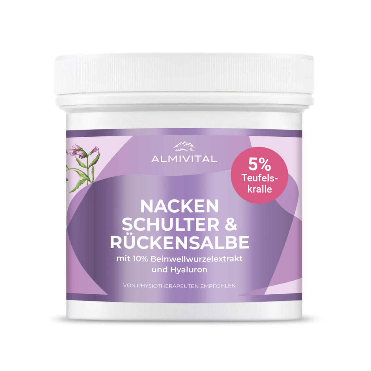 ALMIVITAL Nacken- Schulter- Rücken Salbe mit 10 % Beinwell, Hyaluron und 5% Teufelskralle – 500 ml