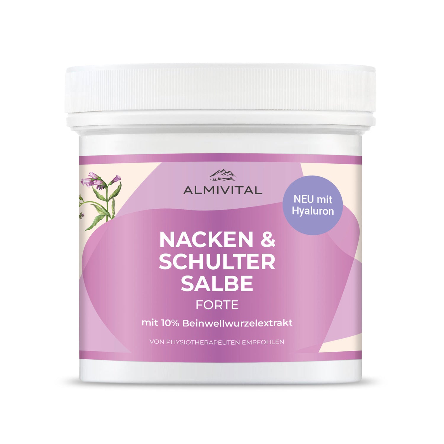 ALMIVITAL Nacken-Schulter-Salbe mit 10 % Beinwell &amp; Hyaluron – 500 ml XXL Pflege gegen Verspannungen
