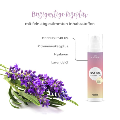 ALMIVITAL SOS Gel mit DEFENSIL®-PLUS 200 ml – Schnelle Hilfe bei Insektenstichen, Sonnenbrand, Rasurbrand &amp; Rosazea