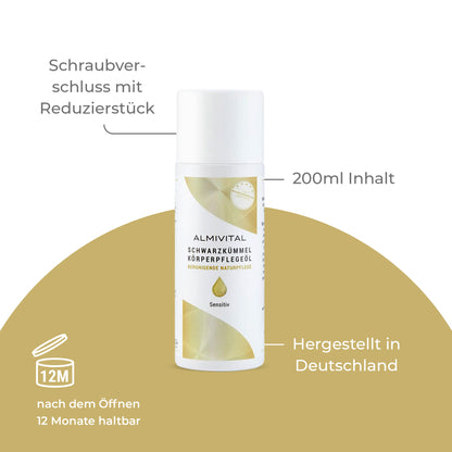 ALMIVITAL Schwarzkümmel Körperpflegeöl 200 ml – Pflegend &amp; sofort einziehend