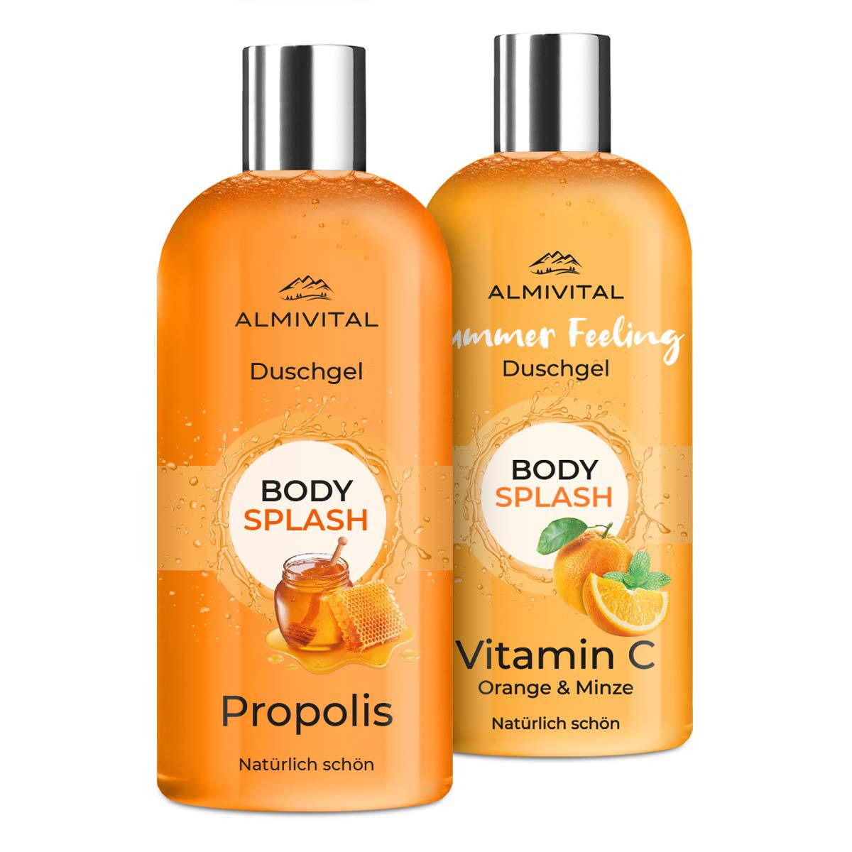 ALMIVITAL Bodysplash Spar-Set – Belebende Pflege mit Orange &amp; Minze &amp; beruhigendem Propolis, 2 x 500 ml Duschgel